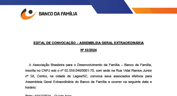 Convocação para a Assembleia Extraordinária do BF no dia 19/12/24.